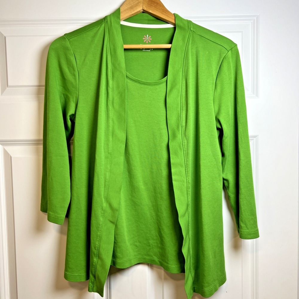 Isaac Mizrahi Live Essentials Faux Blazer Front Top Women's Small Emerald A39383